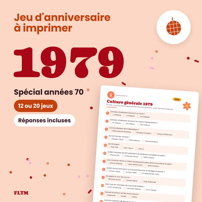 Jeu anniversaire année 1979 à imprimer, spécial années 70