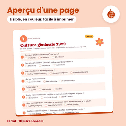 Jeu anniversaire année 1979 : aperçu d'une page