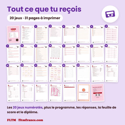 Jeu anniversaire année 1980 : tous les jeux et les pages du PDF