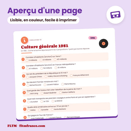 Jeu anniversaire année 1981 : aperçu d'une page