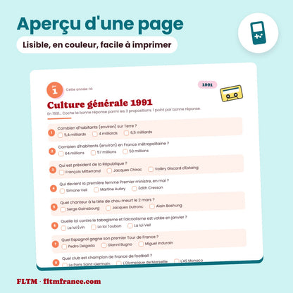Jeu anniversaire année 1991 : aperçu d'une page