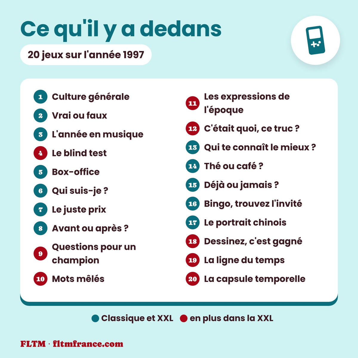 Jeu anniversaire année 1997 : les 20 jeux