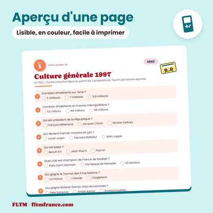 Jeu anniversaire année 1997 : aperçu d'une page