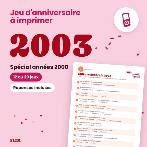 Jeu anniversaire année 2003 - 12 ou 20 jeux à imprimer pour fêter les 23 ans