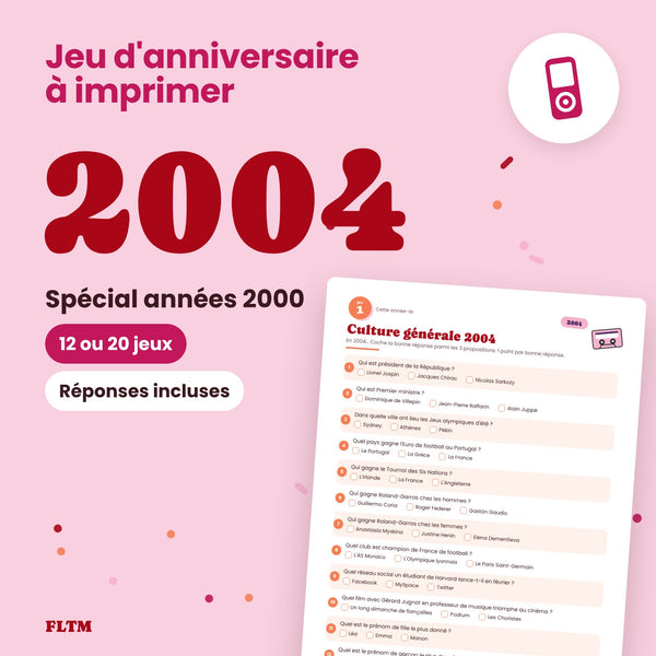 Jeu anniversaire année 2004 - 12 ou 20 jeux à imprimer pour fêter les 22 ans