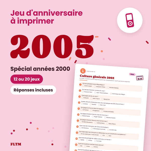 Jeu anniversaire année 2005 - 12 ou 20 jeux à imprimer pour fêter les 21 ans