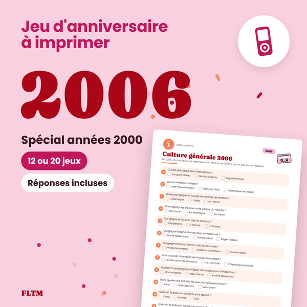 Jeu anniversaire année 2006 - 12 ou 20 jeux à imprimer pour fêter les 20 ans