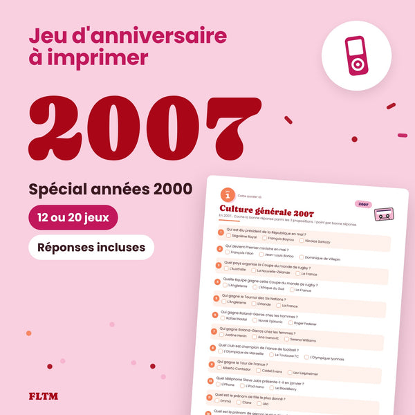 Jeu anniversaire année 2007 - 12 ou 20 jeux à imprimer pour fêter les 19 ans