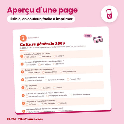 Jeu anniversaire année 2009 : aperçu d'une page