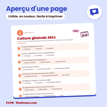 Jeu anniversaire année 2011 : aperçu d'une page