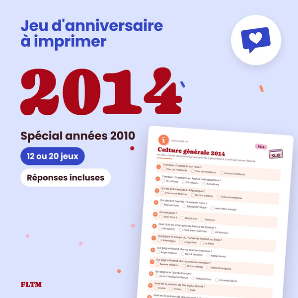 Jeu anniversaire année 2014 - 12 ou 20 jeux à imprimer