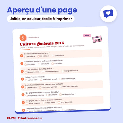 Jeu anniversaire année 2015 : aperçu d'une page