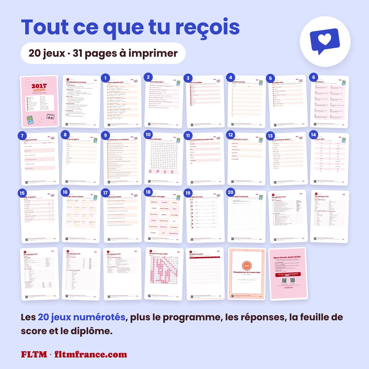 Jeu anniversaire année 2017 : tous les jeux et les pages du PDF