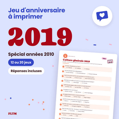 Jeu anniversaire année 2019 à imprimer, spécial années 2010