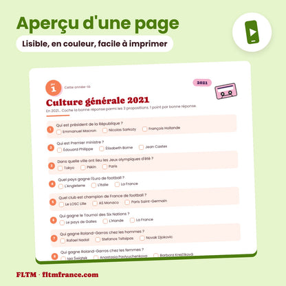 Jeu anniversaire année 2021 : aperçu d'une page