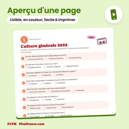 Jeu anniversaire année 2022 : aperçu d'une page