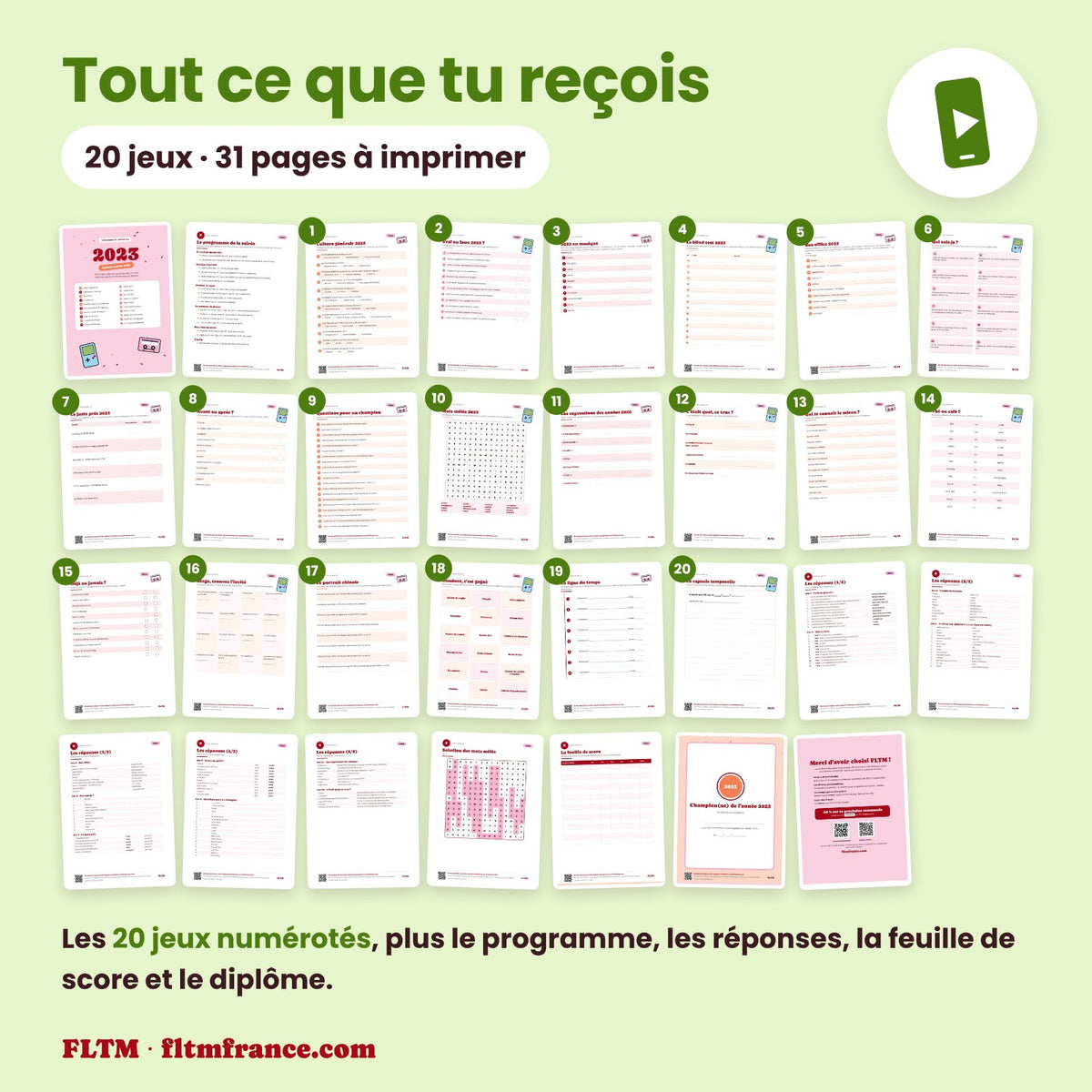 Jeu anniversaire année 2023 : tous les jeux et les pages du PDF