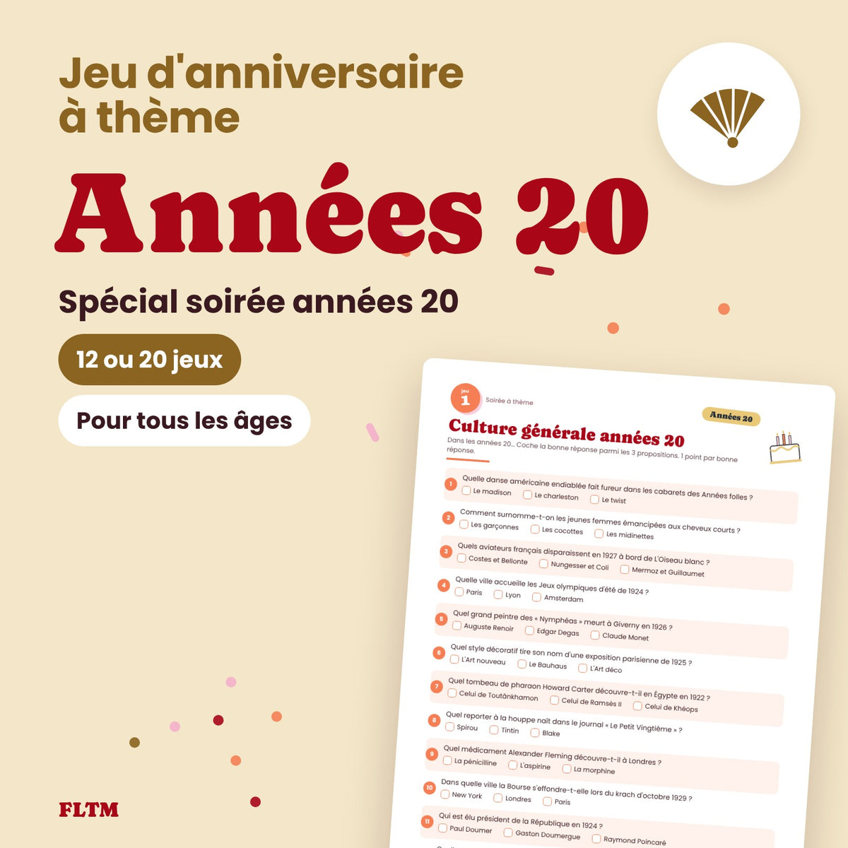 Jeu anniversaire thème années 20 à imprimer