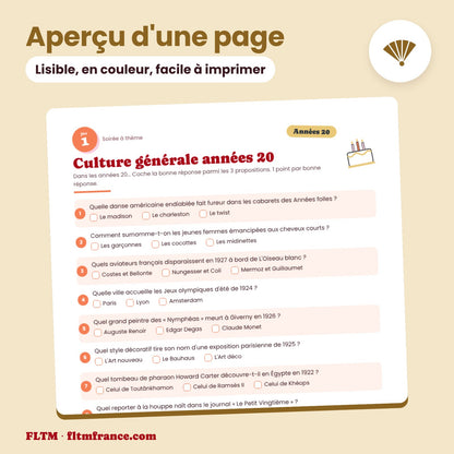 Jeu anniversaire thème années 20 à imprimer : aperçu d'une page