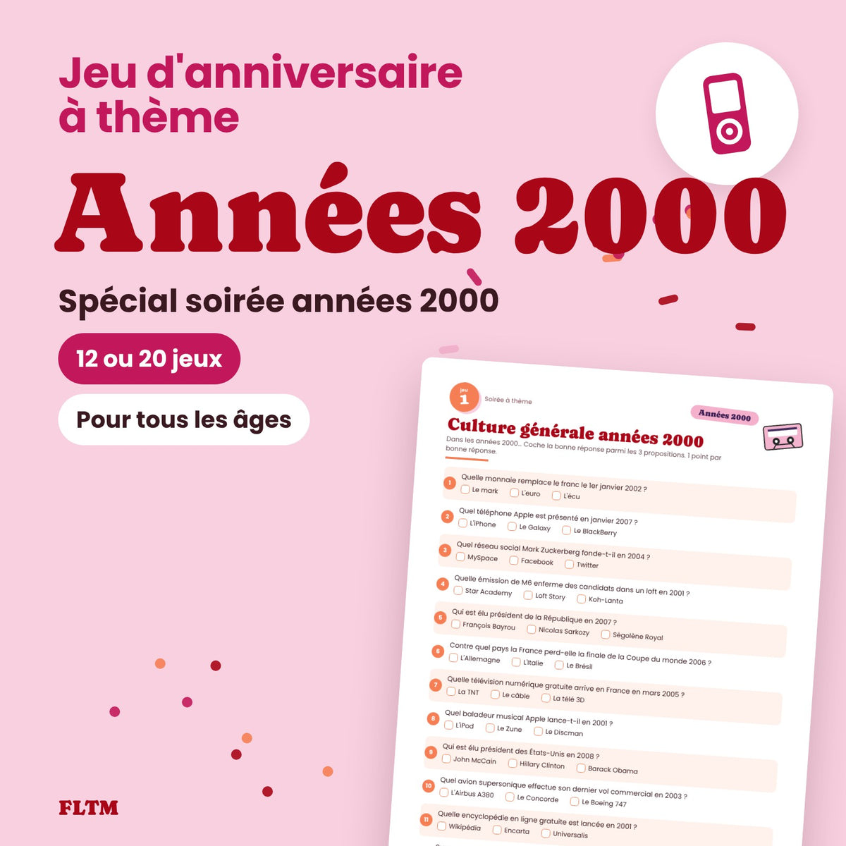 Jeu anniversaire thème années 2000 à imprimer
