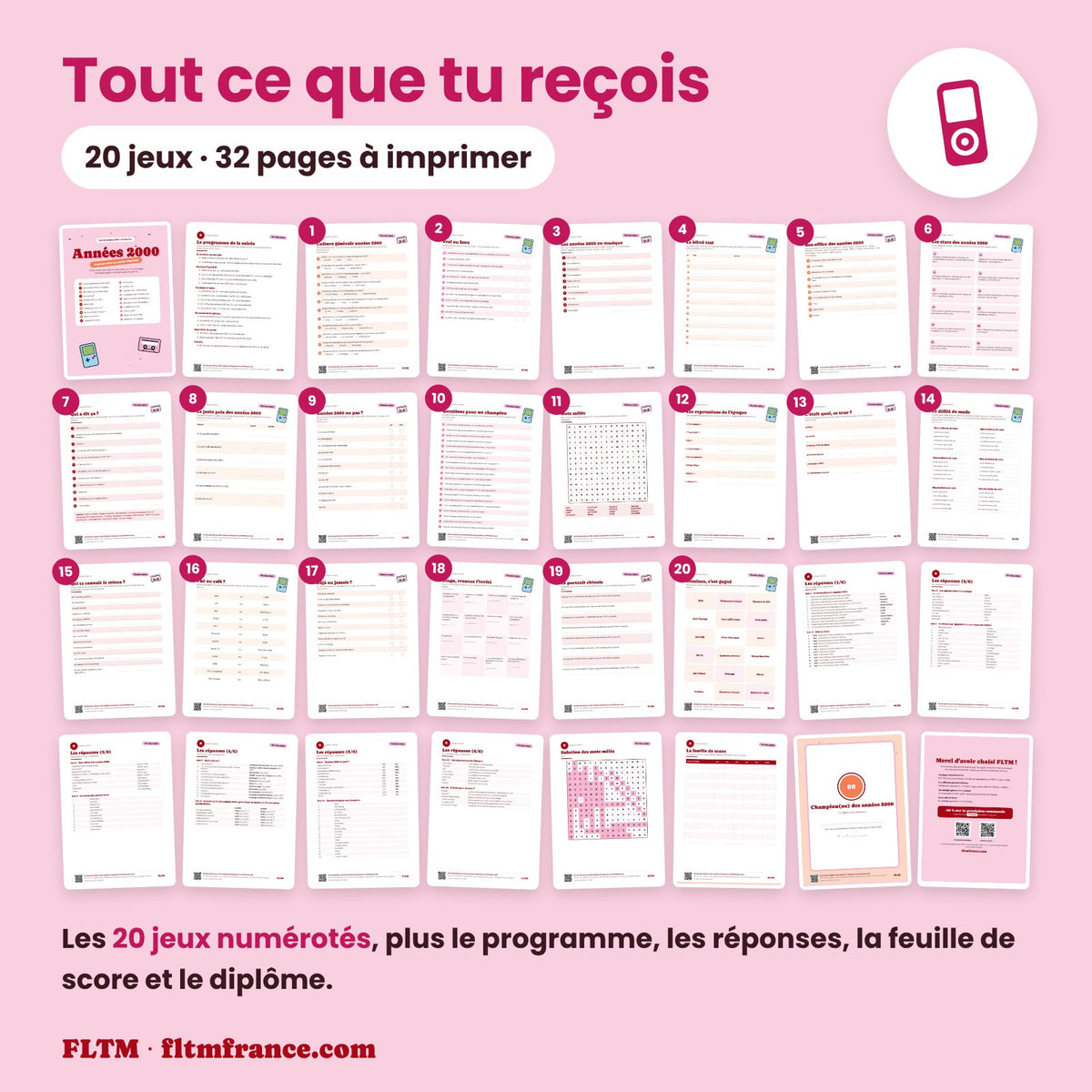 Jeu anniversaire thème années 2000 à imprimer : tous les jeux et les pages