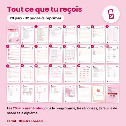 Jeu anniversaire thème années 2000 à imprimer : tous les jeux et les pages