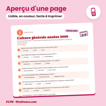 Jeu anniversaire thème années 2000 à imprimer : aperçu d'une page