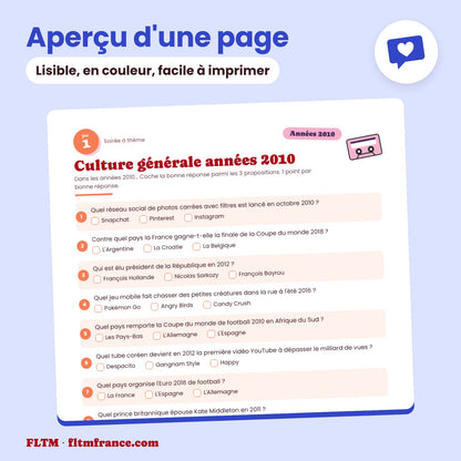 Jeu anniversaire thème années 2010 à imprimer : aperçu d'une page