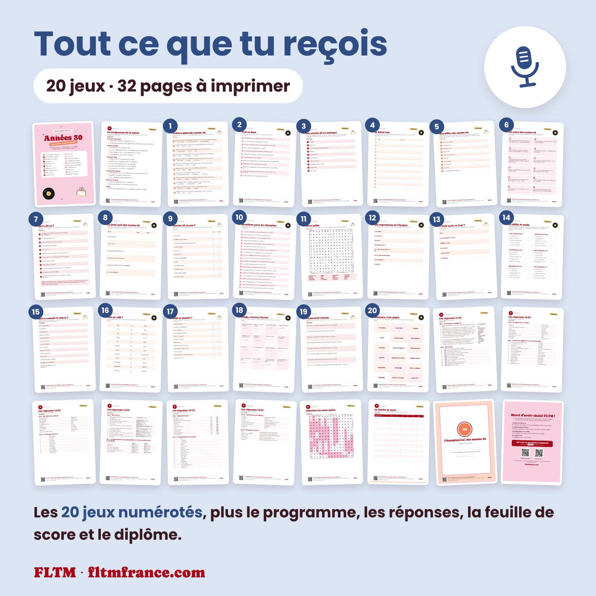 Jeu anniversaire thème années 30 à imprimer : tous les jeux et les pages