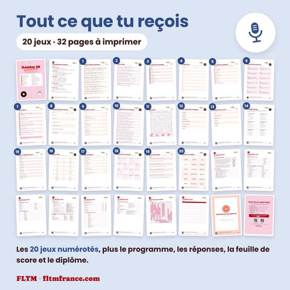 Jeu anniversaire thème années 30 à imprimer : tous les jeux et les pages
