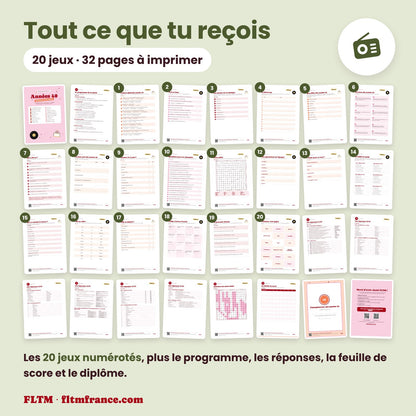 Jeu anniversaire thème années 40 à imprimer : tous les jeux et les pages