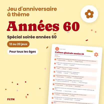 Jeu anniversaire thème années 60 à imprimer