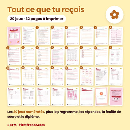 Jeu anniversaire thème années 60 à imprimer : tous les jeux et les pages