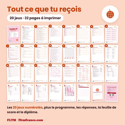 Jeu anniversaire thème années 70 à imprimer : tous les jeux et les pages