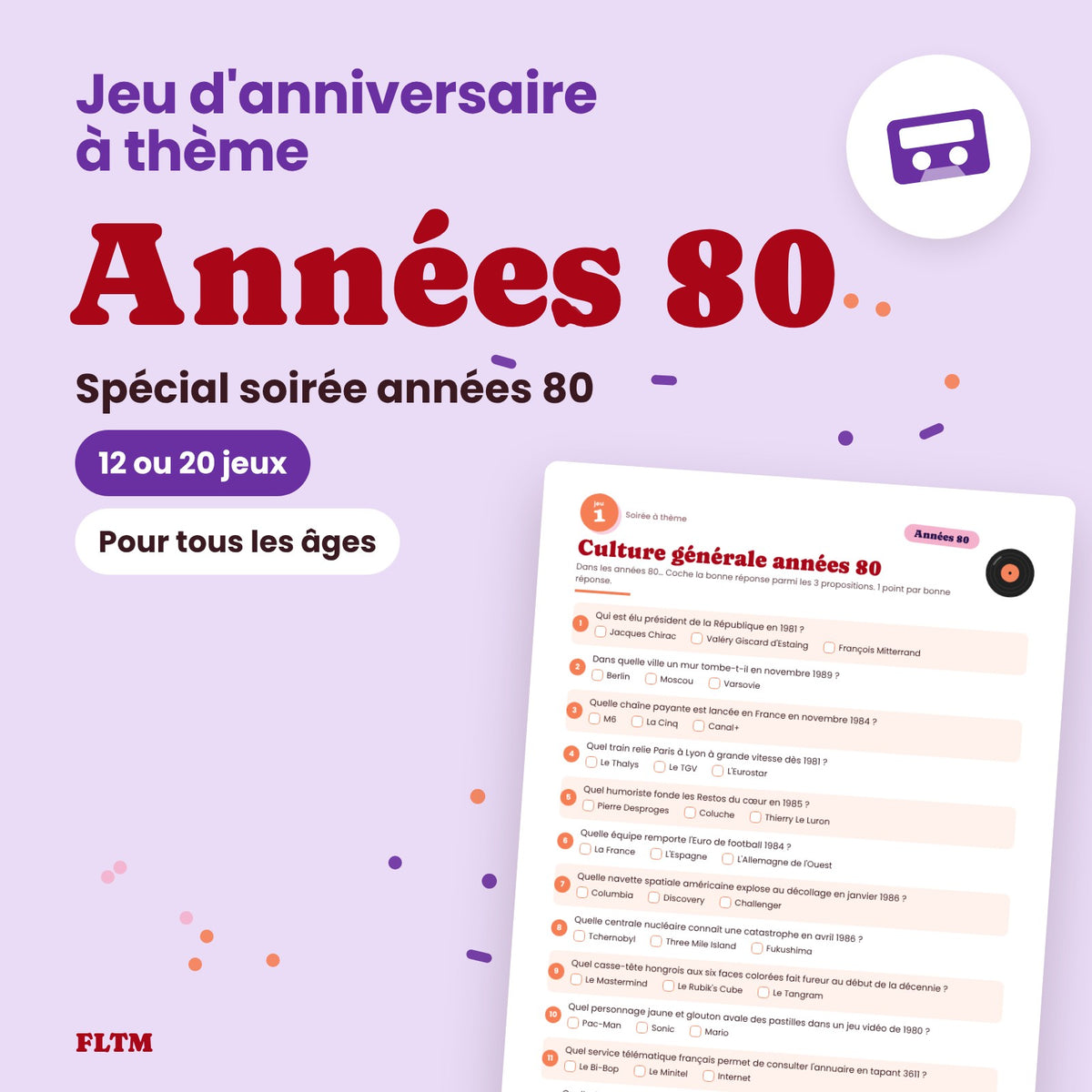 Jeu anniversaire thème années 80 à imprimer