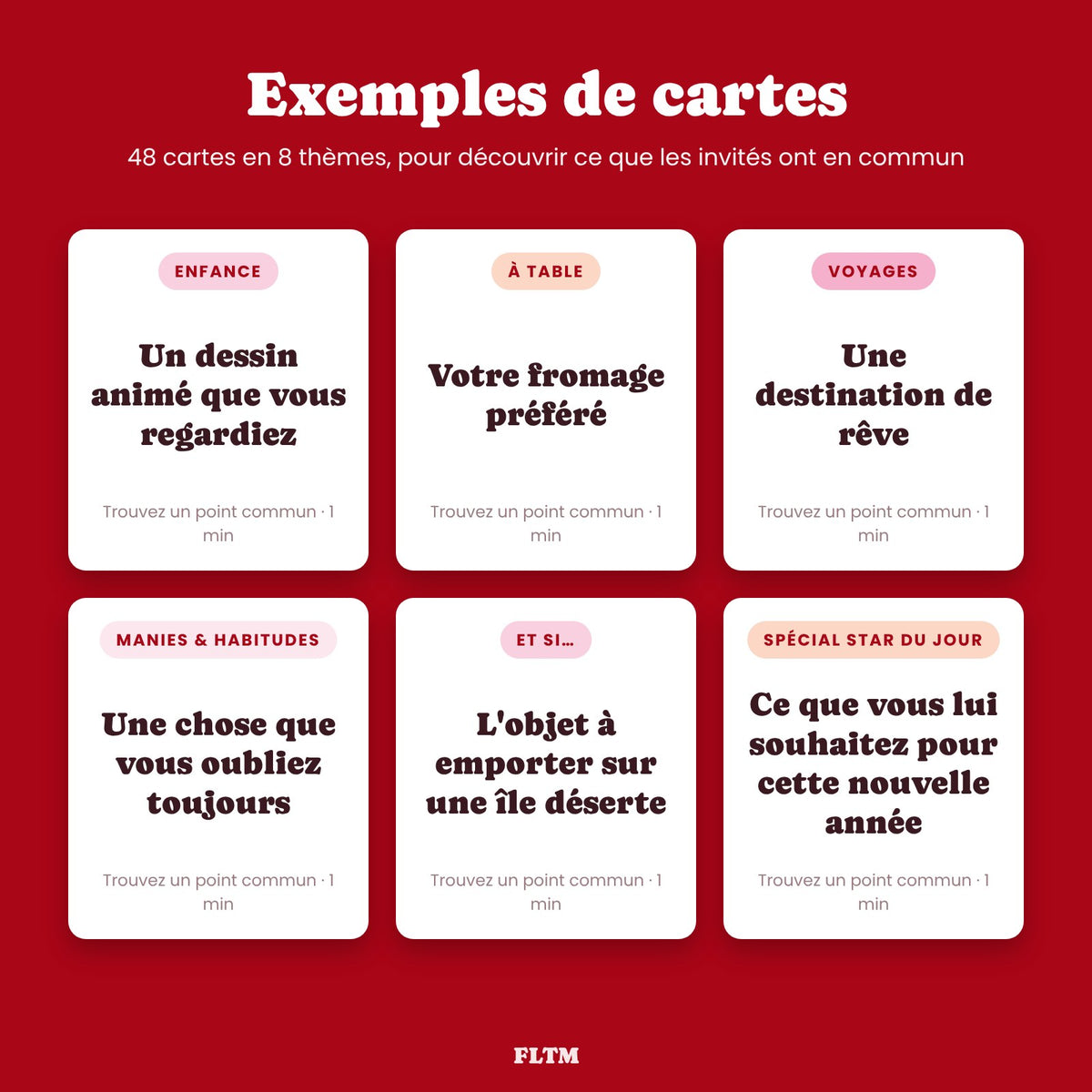 Jeu des points communs : exemples de cartes