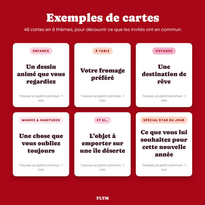 Jeu des points communs : exemples de cartes