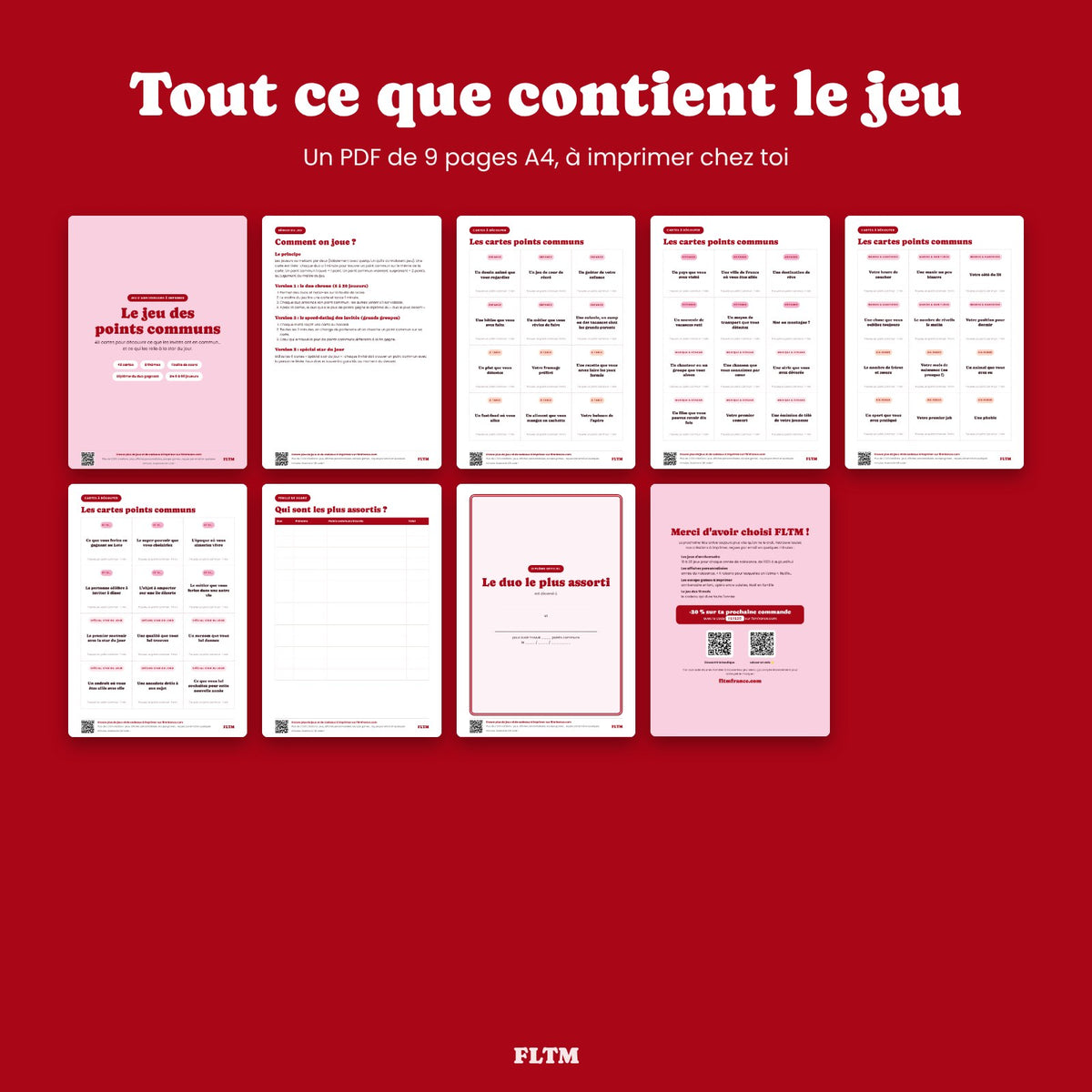 Jeu des points communs : contenu du jeu