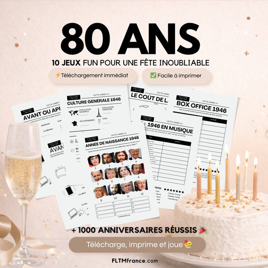Jeu anniversaire 80 ans à imprimer : 10 jeux fun pour une soirée inoubliable