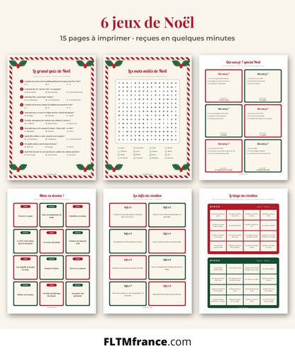 Quiz de Noël, mots mêlés, qui suis-je, mimes, défis et bingo à imprimer