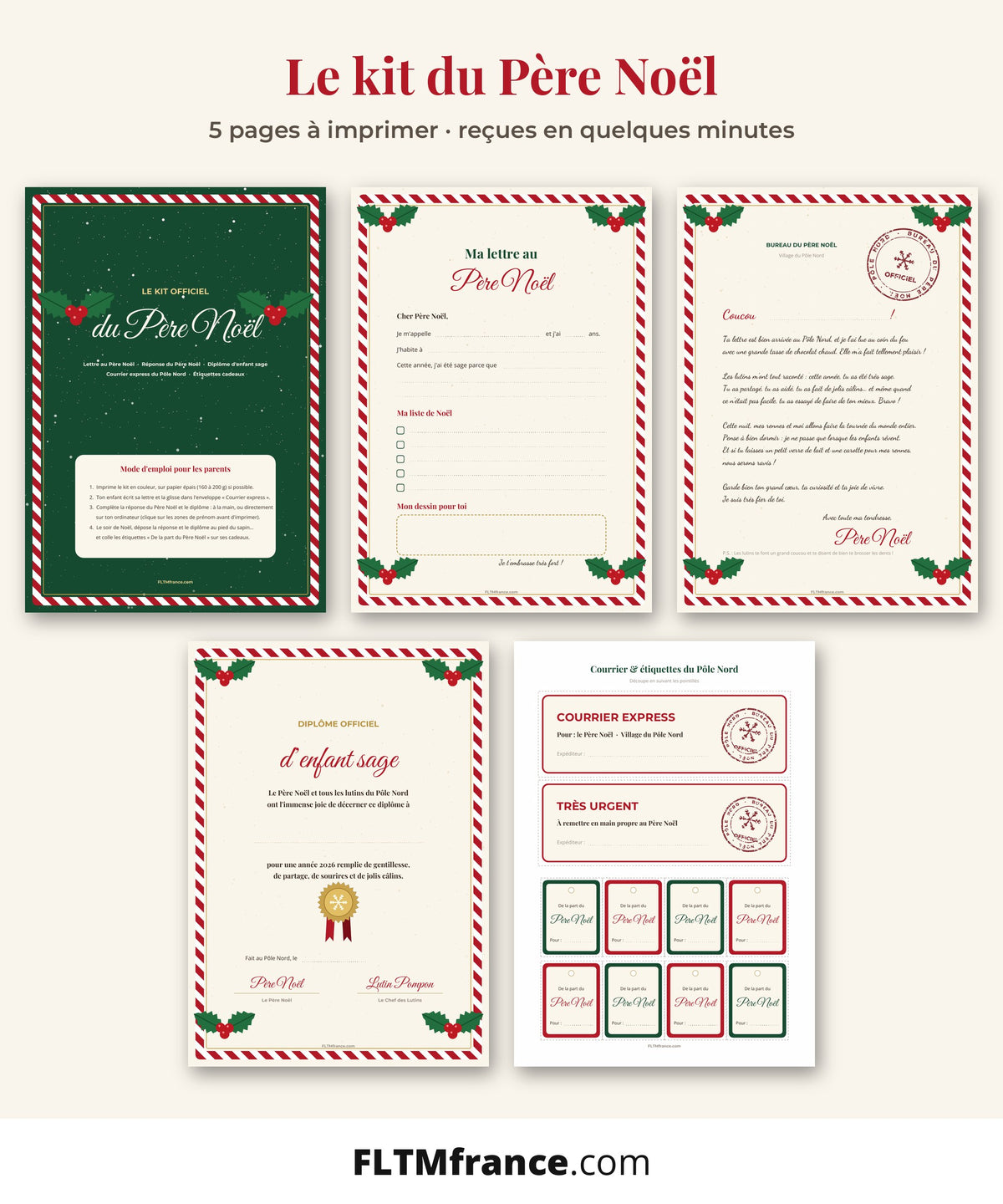 Les 5 pages du kit du Père Noël à imprimer