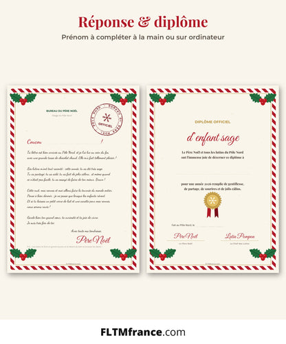 Réponse du Père Noël et diplôme d'enfant sage à imprimer
