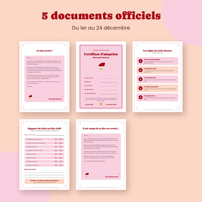 Lettre d'arrivée, certificat, règles, rapport et lettre de départ du lutin