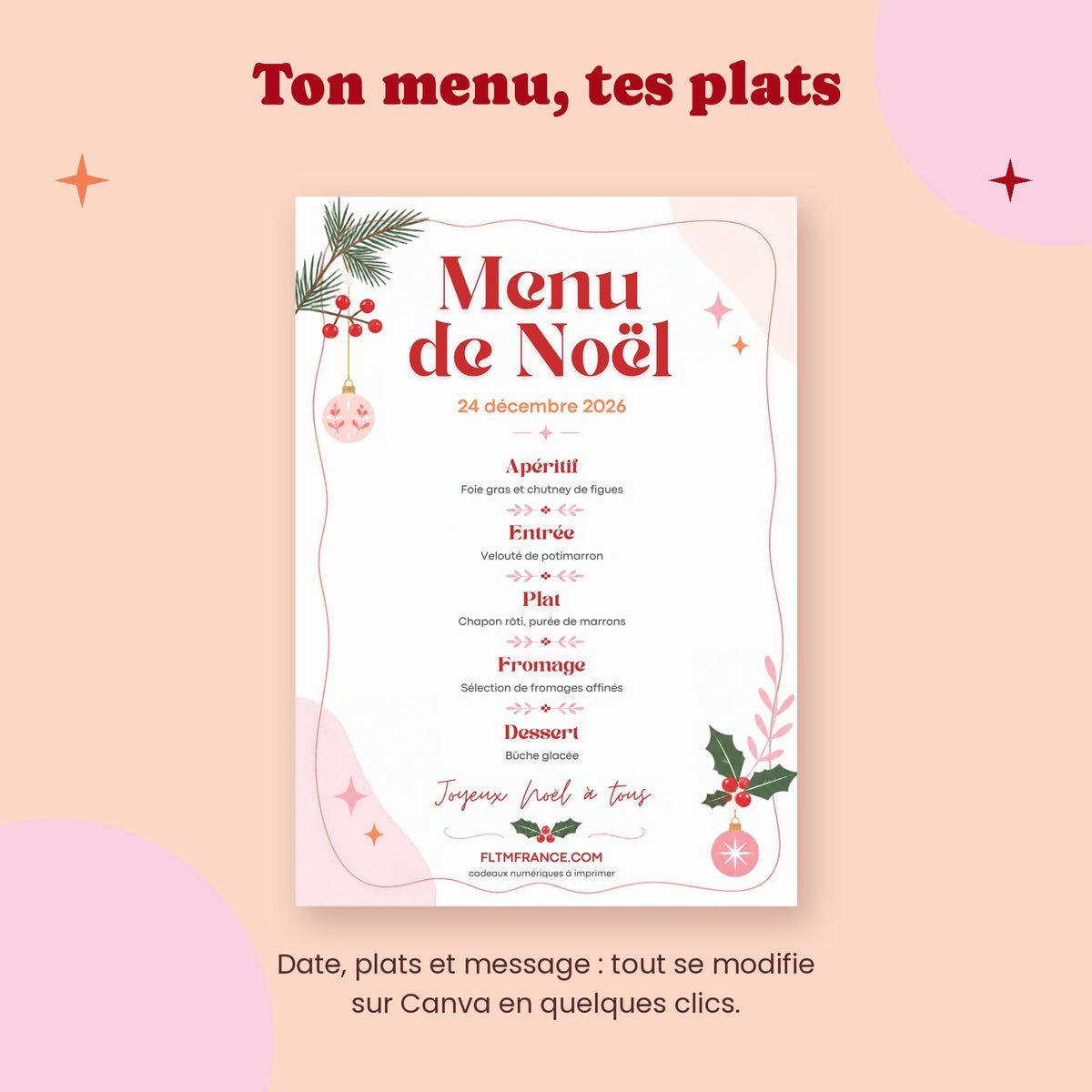 Menu de Noël personnalisable sur Canva