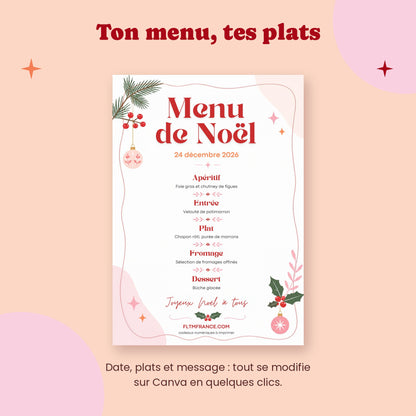 Menu de Noël personnalisable sur Canva