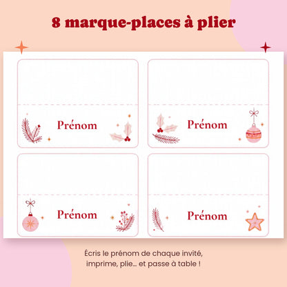Marque-places de Noël à plier avec prénom
