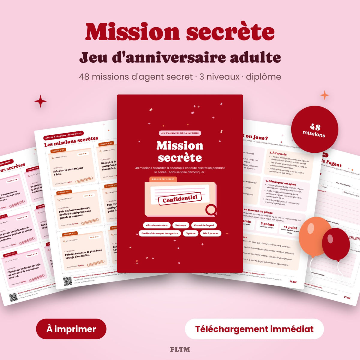 Jeu Mission secrète pour anniversaire adulte à imprimer : 48 missions d'agent secret