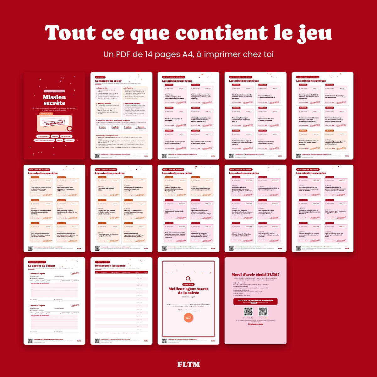 Contenu du jeu Mission secrète : PDF de 14 pages A4 à imprimer