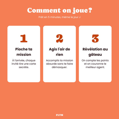 Comment jouer à Mission secrète : piocher sa mission, agir discrètement, révélation au gâteau