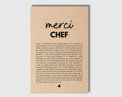 Carte merci chef - Idée cadeau pour son responsable / son chef FLTMfrance